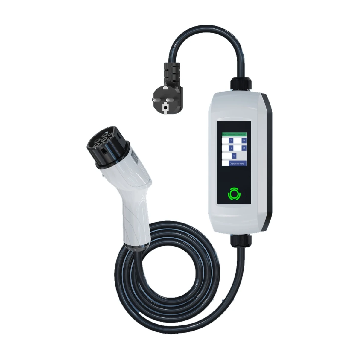 Z7C portable Type 2 EV charger with display, cable and input plug